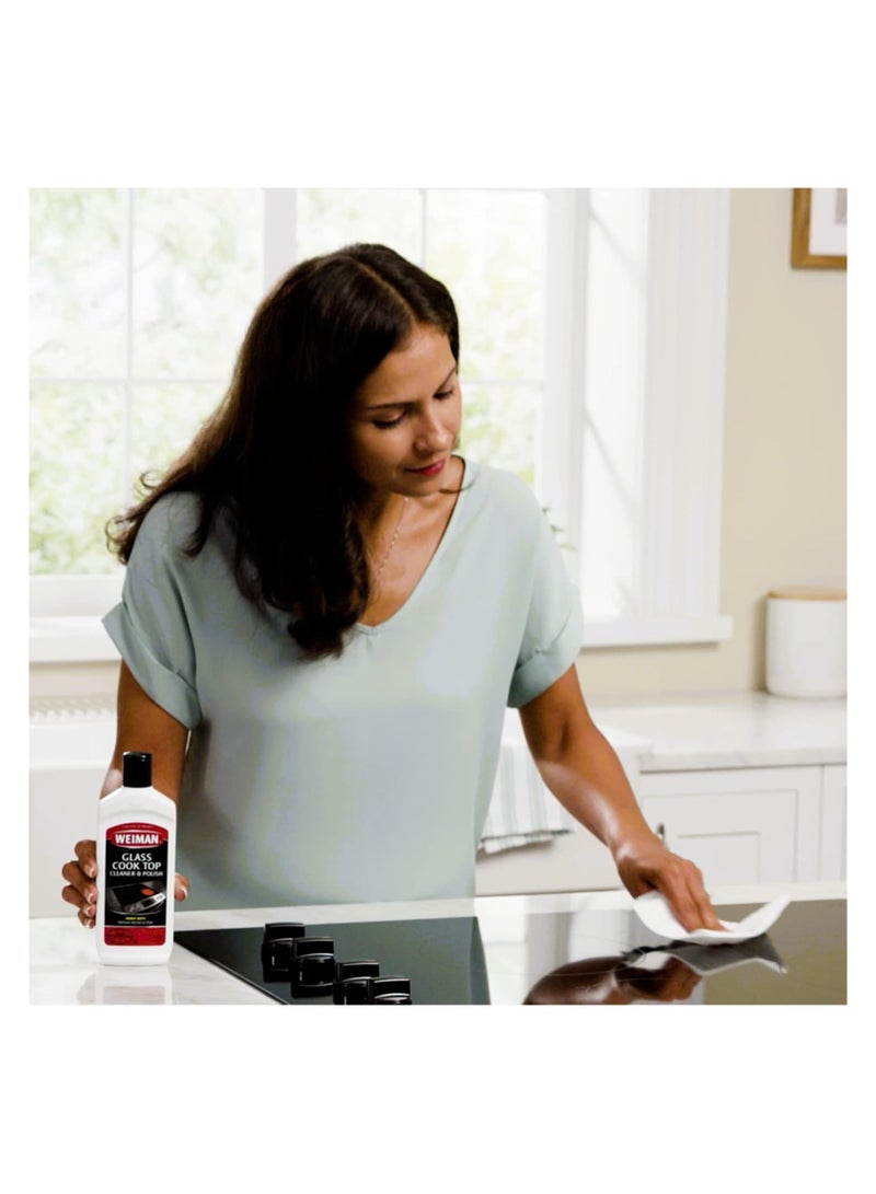Weiman موقد سيراميك وزجاج - 10 أونصة - مجموعة منظف يومي لسطح الموقد - 12 أونصة - حزمة تنظيف موقد زجاجي للحث لتنظيف الفوضى الثقيلة وإزالة الطعام المحترق - Image 2