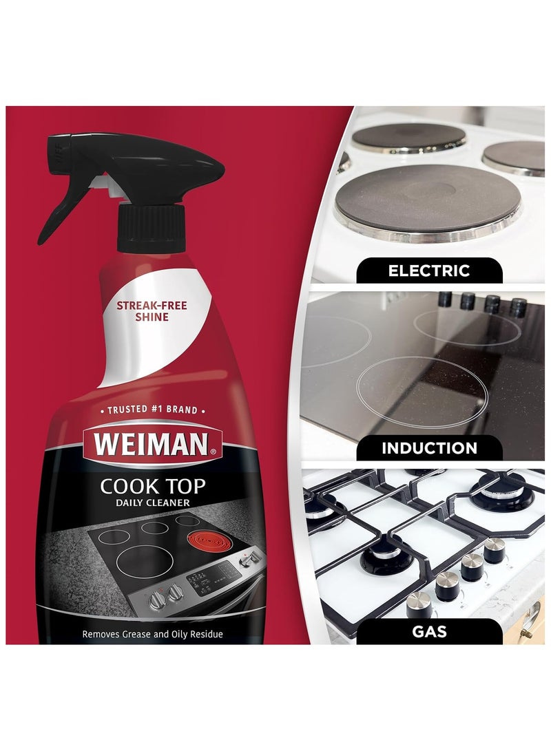 Weiman موقد سيراميك وزجاج - 10 أونصة - مجموعة منظف يومي لسطح الموقد - 12 أونصة - حزمة تنظيف موقد زجاجي للحث لتنظيف الفوضى الثقيلة وإزالة الطعام المحترق - Image 5