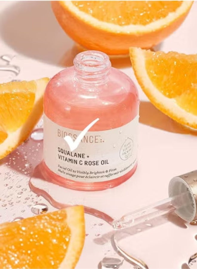 BIOSSANCE Squalane and Vitamin C Rose Oil. Facial Oil to Visibly Brighten, Hydrate, Firm and Reveal Radiant Skin, 30ml - Image 1