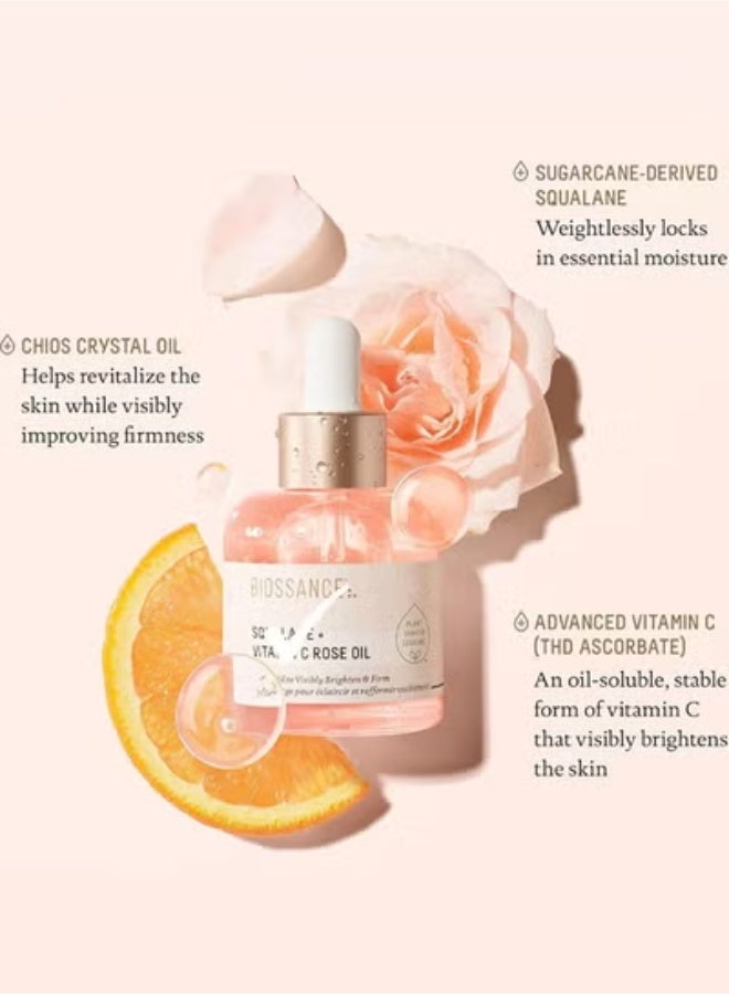 BIOSSANCE Squalane and Vitamin C Rose Oil. Facial Oil to Visibly Brighten, Hydrate, Firm and Reveal Radiant Skin, 30ml - Image 3