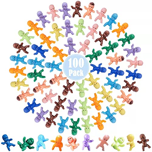 ZZYFGH 100 Mini Plastic Baby 10 Colors Tiny Baby Figurines for Baby Shower Ice Cube Game Bulk Small King Cake Babies Dolls 1 Inch Little Babies - Image 1