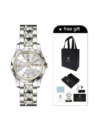 Women Quartz Watches, Top Brand Luxury Fashion Ladies Analog Waterproof Luminous Date Stainless Steel Band Wrist Watch - 28mm - Sliver/Golden - Mother or Girlfriend Gift & Eid Ramadan Gifts - view 2