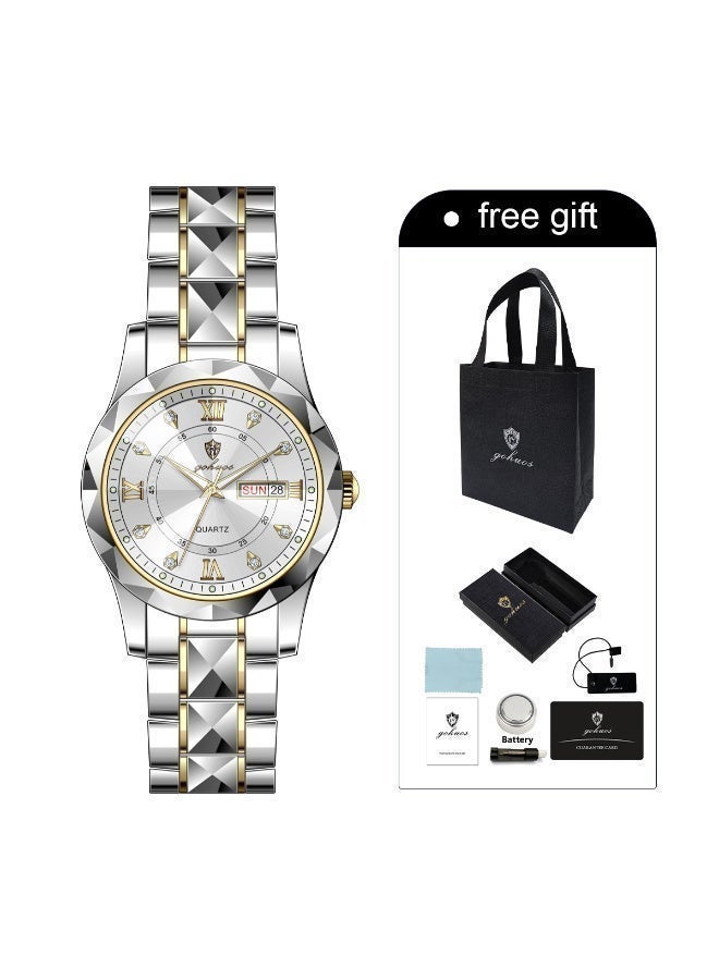 GOHUOS Women Quartz Watches, Top Brand Luxury Fashion Ladies Analog Waterproof Luminous Date Stainless Steel Band Wrist Watch - 28mm - Sliver/Golden - Mother or Girlfriend Gift & Eid Ramadan Gifts - Image 2