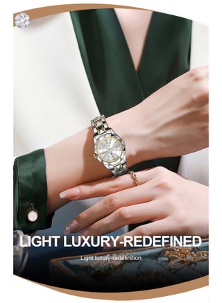 Women Quartz Watches, Top Brand Luxury Fashion Ladies Analog Waterproof Luminous Date Stainless Steel Band Wrist Watch - 28mm - Sliver/Golden - Mother or Girlfriend Gift & Eid Ramadan Gifts - view 5