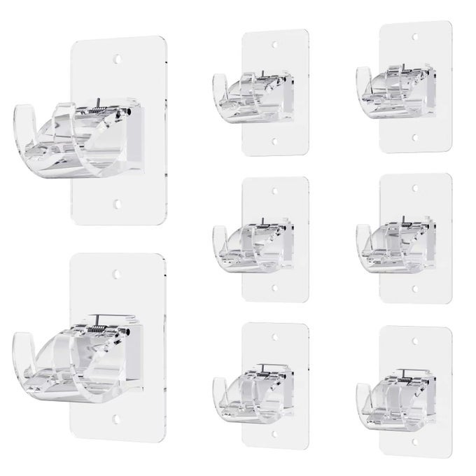 8PCS NO DRILL CURTAIN BRACKETS NAIL FREE ADJUSTABLE CURTAIN HOOKS FOR RODS UNDER 157 INCH TRANSPARENT