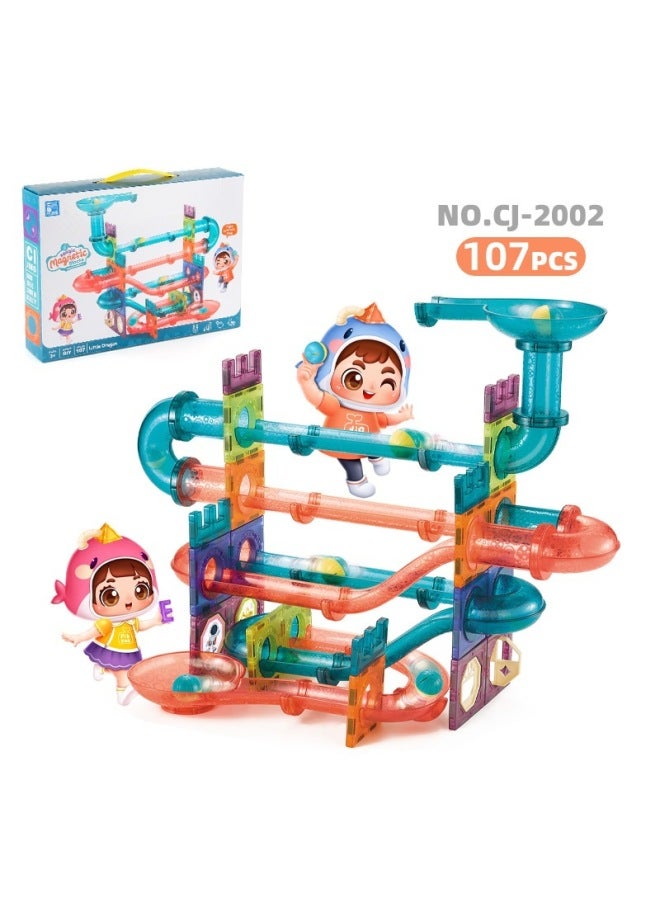 Children's Colorful Window Track Magnetic Sheet Stereo Ball Track Building Blocks Interactive Assembling Maze Slide Marbles Toy-Color:NO.CJ-2002 Magnetic Track Building Blocks 107 1003.2G  - Image 1