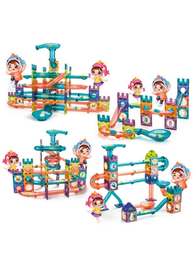 Children's Colorful Window Track Magnetic Sheet Stereo Ball Track Building Blocks Interactive Assembling Maze Slide Marbles Toy-Color:NO.CJ-2002 Magnetic Track Building Blocks 107 1003.2G  - Image 2