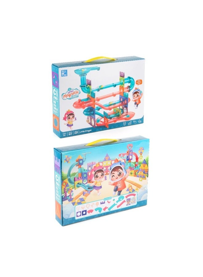 Children's Colorful Window Track Magnetic Sheet Stereo Ball Track Building Blocks Interactive Assembling Maze Slide Marbles Toy-Color:NO.CJ-2002 Magnetic Track Building Blocks 107 1003.2G  - Image 4