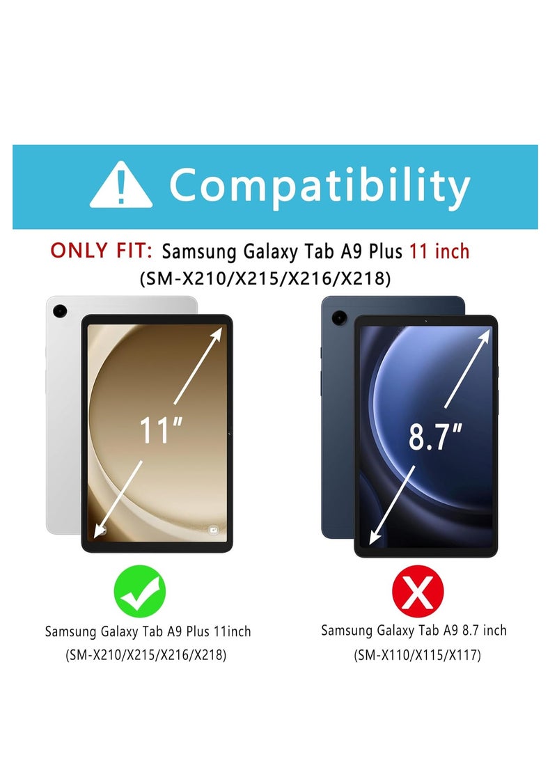 ماركة غير محددة - حافظة مع لوحة مفاتيح لجهاز Samsung Galaxy Tab A9 Plus مقاس 11 بوصة (SM-X210/X215/X216/X218)، لوحة مفاتيح USB-C قابلة للفصل بإضاءة خلفية بألوان قوس قزح 7 ألوان مع فتحة قلم لجهاز Tablet A9+ 5G أزرق سم - Image 1