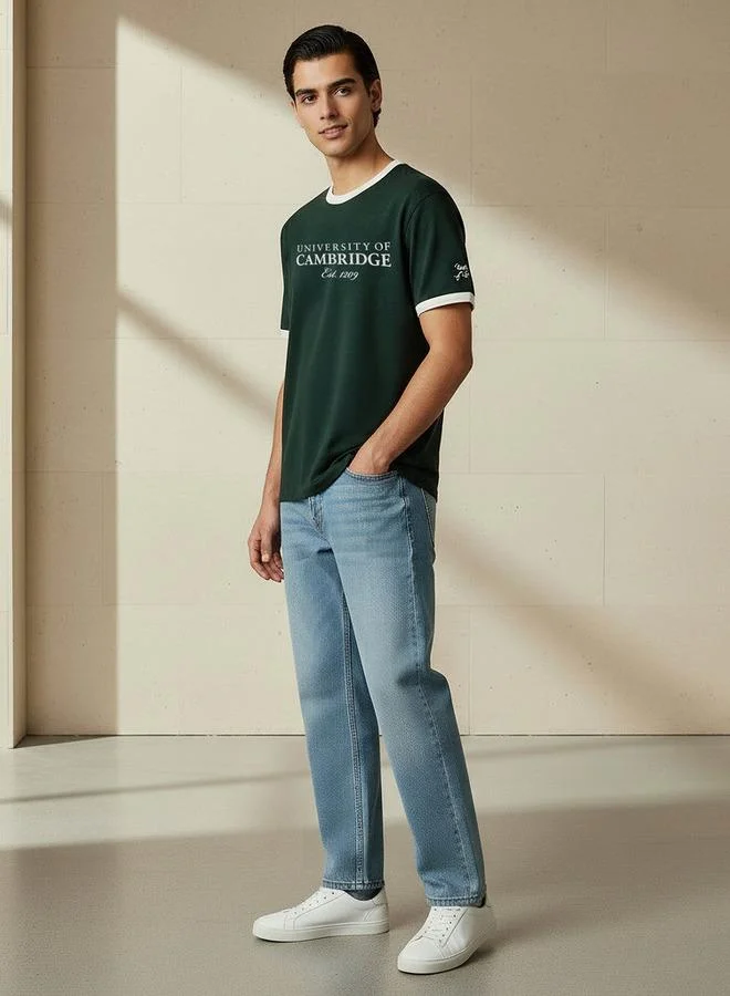 SP Characters Men Relaxed Fit Crew Neck Short Sleeves Cambridge Varsity Print Ringer T-shirt