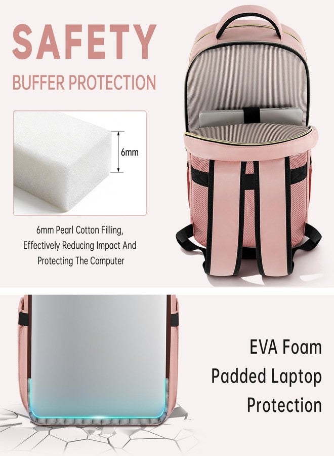 WELIDAY 17.3 Inch Laptop Backpack for Women, Large Capacity Travel Backpack Purse with Multiple Pockets and Compartments Work Business Backpacks Teacher Bags, Pink - Image 3