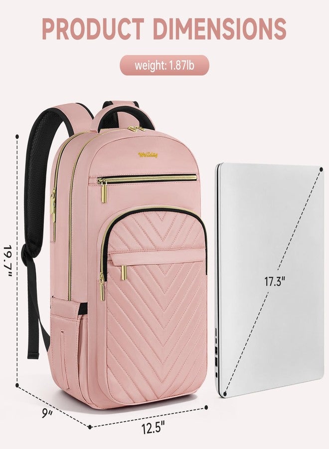 WELIDAY 17.3 Inch Laptop Backpack for Women, Large Capacity Travel Backpack Purse with Multiple Pockets and Compartments Work Business Backpacks Teacher Bags, Pink - Image 5