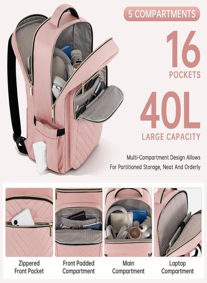 WELIDAY 17.3 Inch Laptop Backpack for Women, Large Capacity Travel Backpack Purse with Multiple Pockets and Compartments Work Business Backpacks Teacher Bags, Pink - Image 2