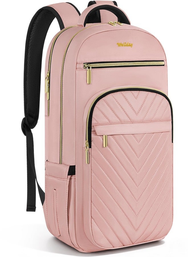 WELIDAY 17.3 Inch Laptop Backpack for Women, Large Capacity Travel Backpack Purse with Multiple Pockets and Compartments Work Business Backpacks Teacher Bags, Pink - Image 1