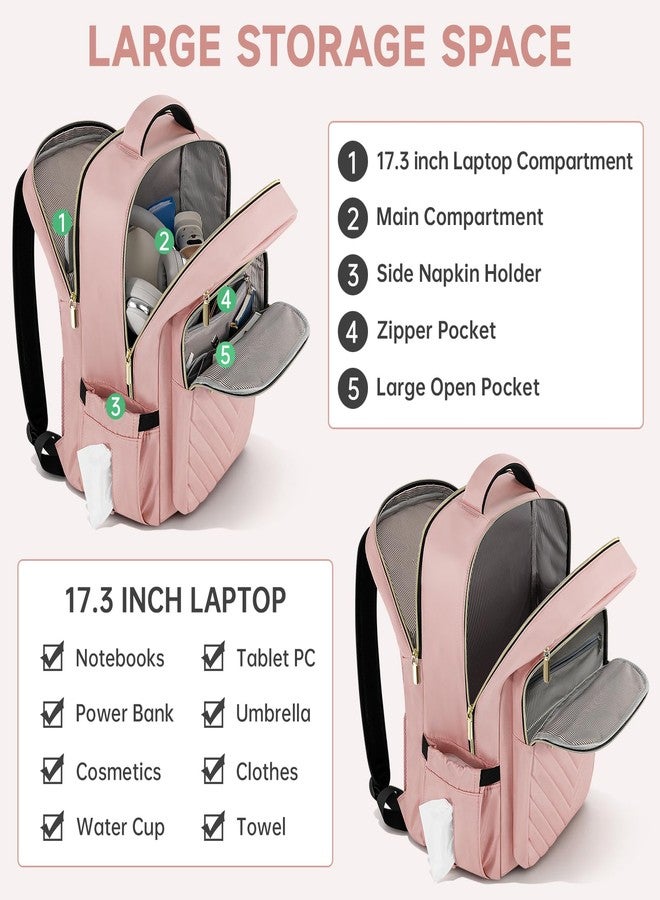 WELIDAY 17.3 Inch Laptop Backpack for Women, Large Capacity Travel Backpack Purse with Multiple Pockets and Compartments Work Business Backpacks Teacher Bags, Pink - Image 4