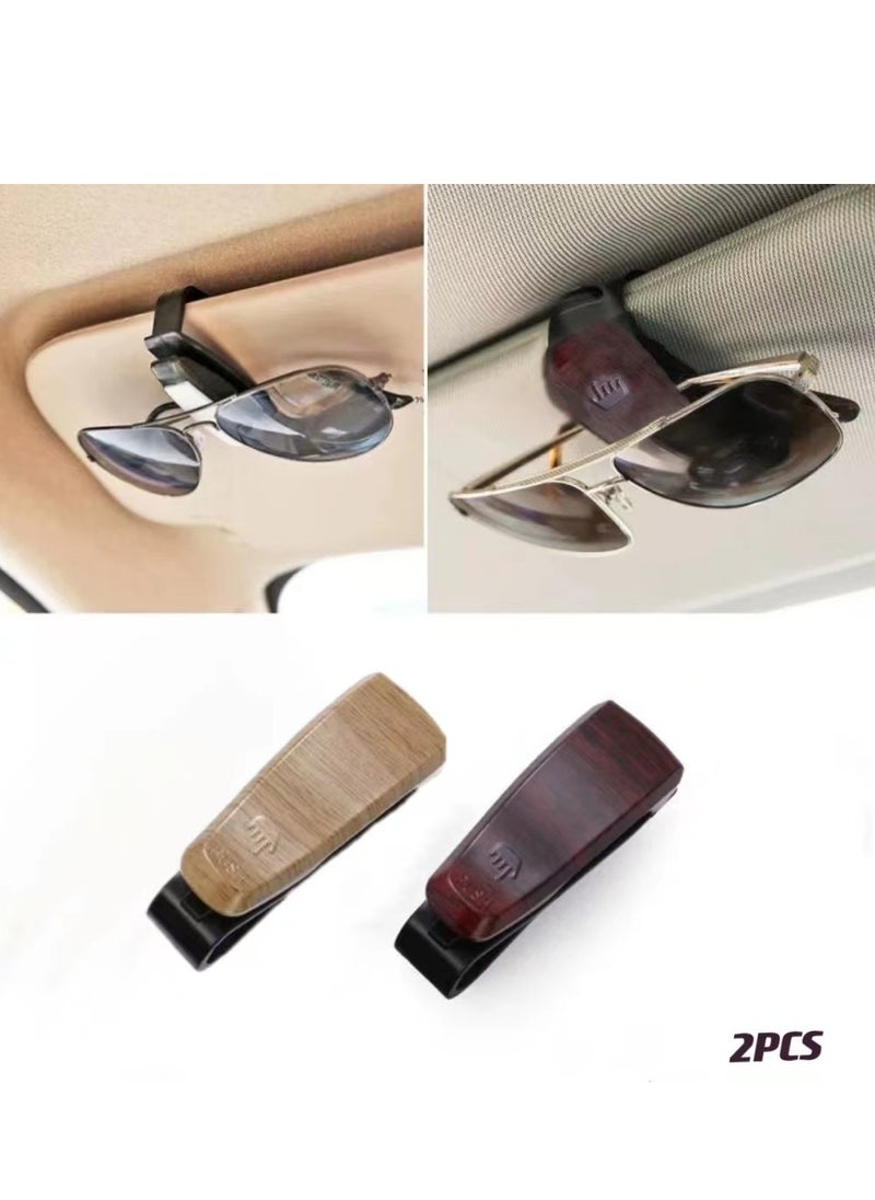 Generic 2  Pack Glasses Holder for Car Vehicle Auto Sun Visor Universal Clip Stand for Sunglasses Eyeglass Storage Mount ID Card Ticket Case Interior Hanger Wood Carbon Fiber Style  - Image 1
