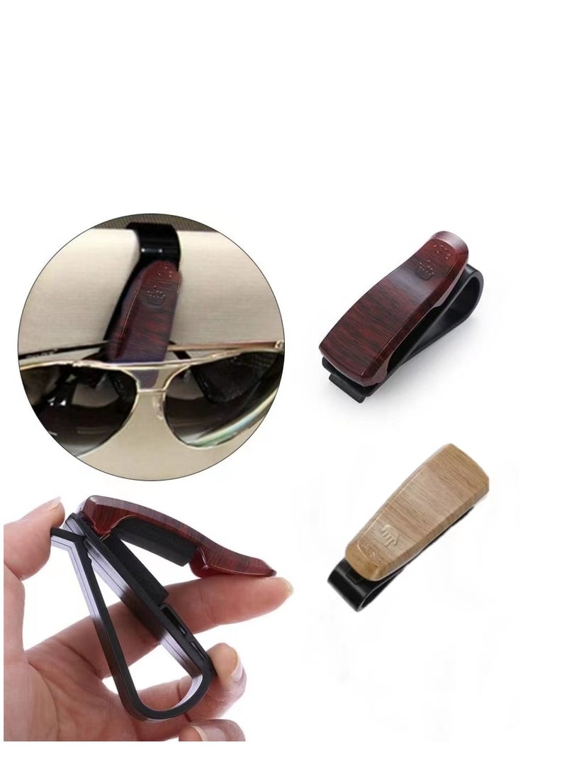 Generic 2  Pack Glasses Holder for Car Vehicle Auto Sun Visor Universal Clip Stand for Sunglasses Eyeglass Storage Mount ID Card Ticket Case Interior Hanger Wood Carbon Fiber Style  - Image 2