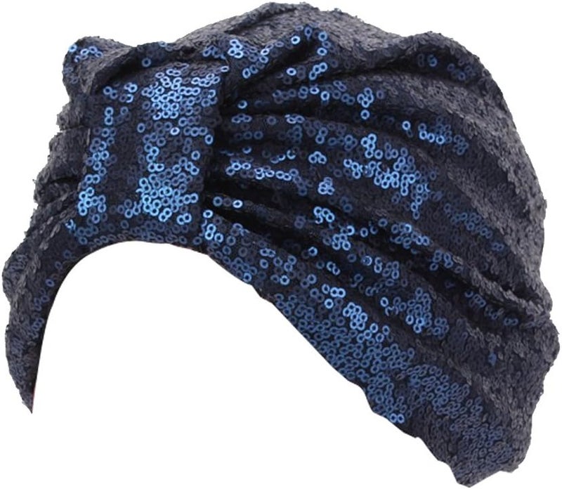 Sparkly Sequin Twist Pleated Hair Wrap Stretch Turban S232