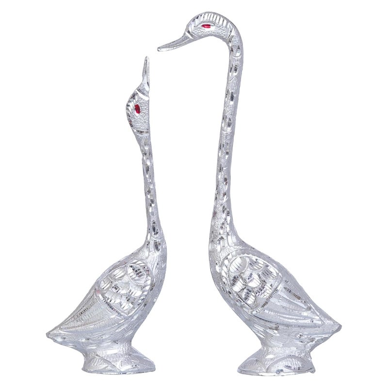 Webelkart Pair of Kissing Duck, Swan Showpiece for Home Decor - 29 cm (Silver)