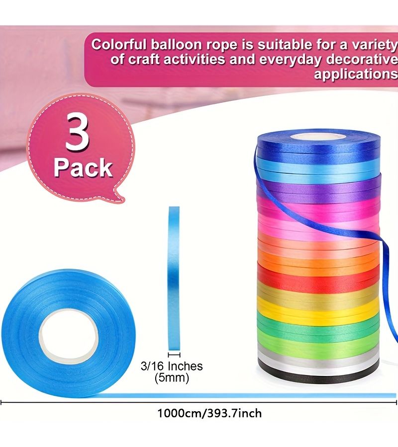 3 Pack Red Balloon Ribbons 5mm Wide 393.7 Inches Each For Gift Wrapping Birthday Wedding Decorations Crafts Halloween Christmas Easter Valentine Day Teacher Day - Image 3