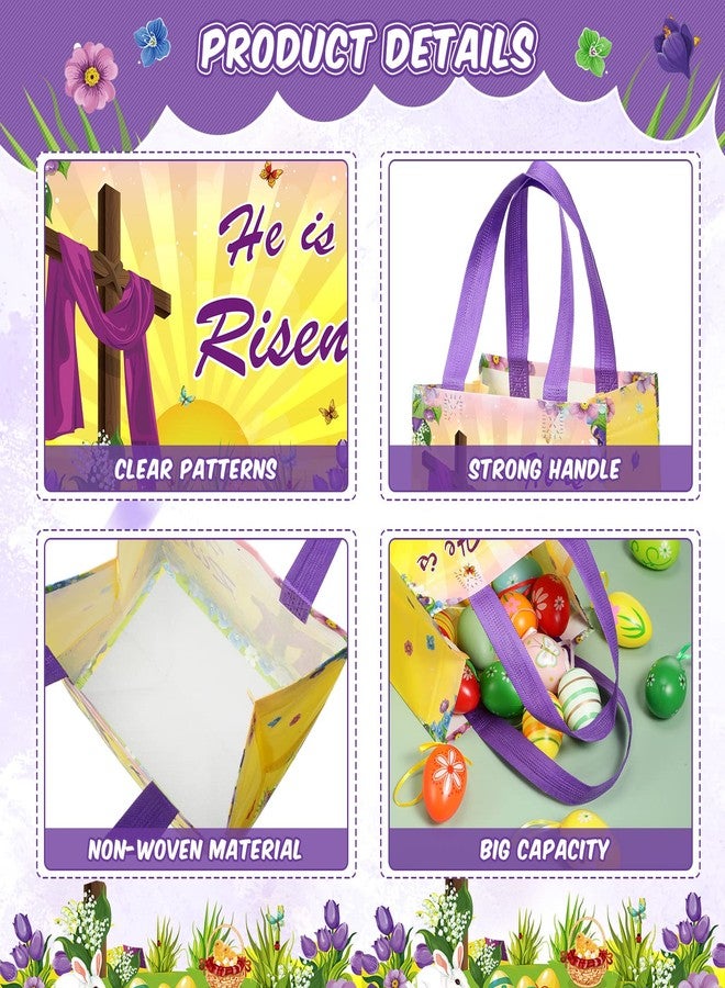 Tiamon 12 Pieces Easter Non Woven Fabric Bag Inspiring He is Risen Sign Gift Bags Cookie Treat Candy Goody Easter Religious Treat Bags with Double Handles for Easter Theme Bible School Party Favor - Image 4