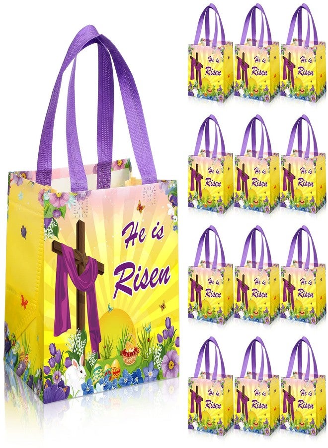 Tiamon 12 Pieces Easter Non Woven Fabric Bag Inspiring He is Risen Sign Gift Bags Cookie Treat Candy Goody Easter Religious Treat Bags with Double Handles for Easter Theme Bible School Party Favor - Image 1