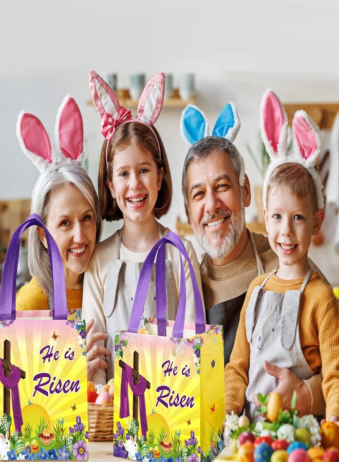 Tiamon 12 Pieces Easter Non Woven Fabric Bag Inspiring He is Risen Sign Gift Bags Cookie Treat Candy Goody Easter Religious Treat Bags with Double Handles for Easter Theme Bible School Party Favor - Image 5