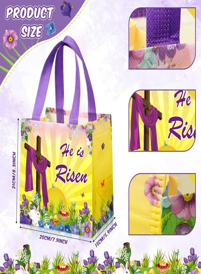 Tiamon 12 Pieces Easter Non Woven Fabric Bag Inspiring He is Risen Sign Gift Bags Cookie Treat Candy Goody Easter Religious Treat Bags with Double Handles for Easter Theme Bible School Party Favor - Image 3