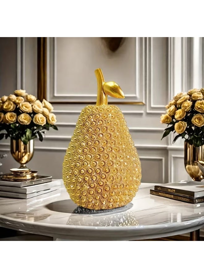 إيروريكس زينة فاخرة على شكل كمثرى باللون الذهبي مصنوعة من الراتنج مع نسيج خرزي | قطعة مركزية أنيقة للطاولة لغرفة المعيشة والمكتب وغرفة النوم، مناسبة لمختلف أنواع الغرف والاحتفالات - Image 3