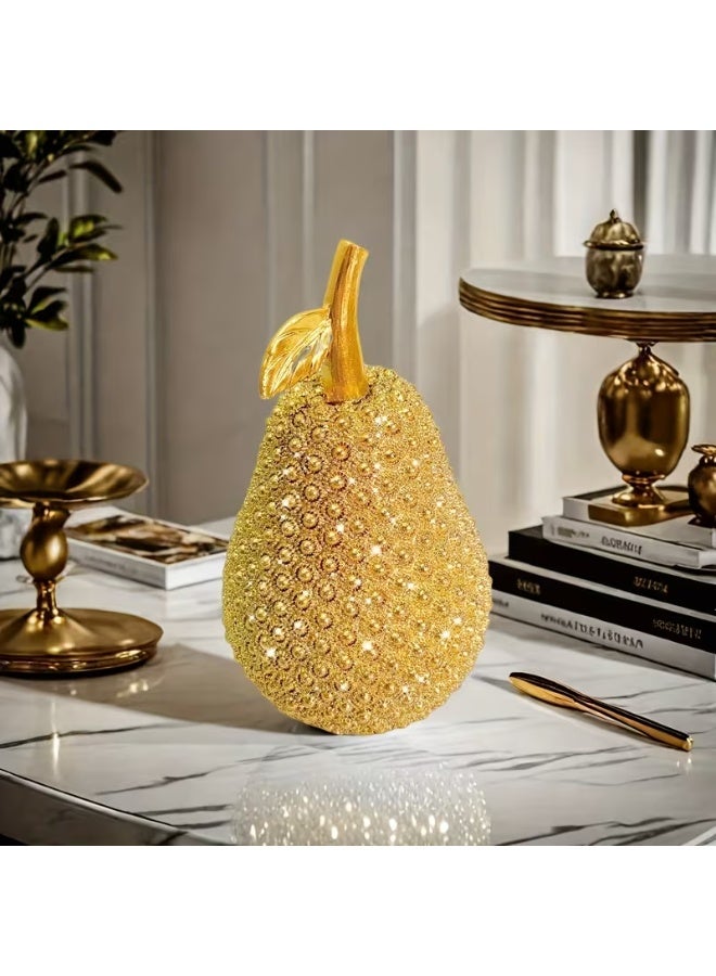 إيروريكس زينة فاخرة على شكل كمثرى باللون الذهبي مصنوعة من الراتنج مع نسيج خرزي | قطعة مركزية أنيقة للطاولة لغرفة المعيشة والمكتب وغرفة النوم، مناسبة لمختلف أنواع الغرف والاحتفالات - Image 1