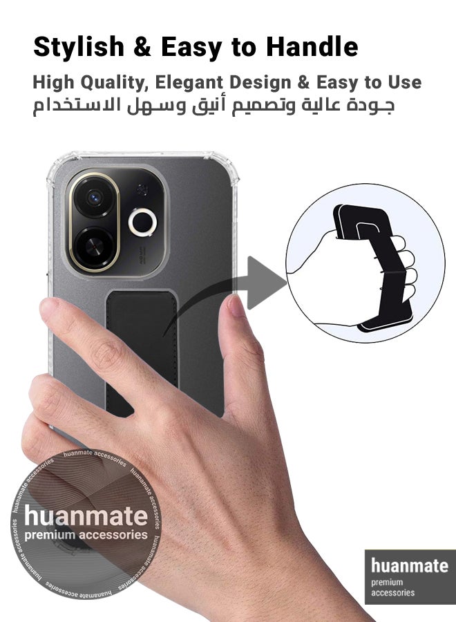 هووانميت حافظة لهاتف تكنو سبارك 30 سي 5جي، حافظة مغناطيسية ممتازة مع حامل مقبض يدوي ومسند - غطاء أنيق وعملي لقبضة معززة وراحة مطلقة وتجربة مشاهدة بدون استخدام اليدين - شفاف/أسود - Image 3