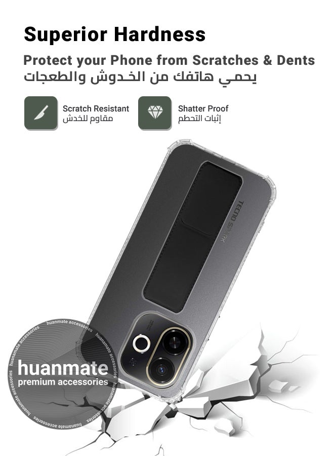 هووانميت حافظة لهاتف تكنو سبارك 30 سي 5جي، حافظة مغناطيسية ممتازة مع حامل مقبض يدوي ومسند - غطاء أنيق وعملي لقبضة معززة وراحة مطلقة وتجربة مشاهدة بدون استخدام اليدين - شفاف/أسود - Image 4