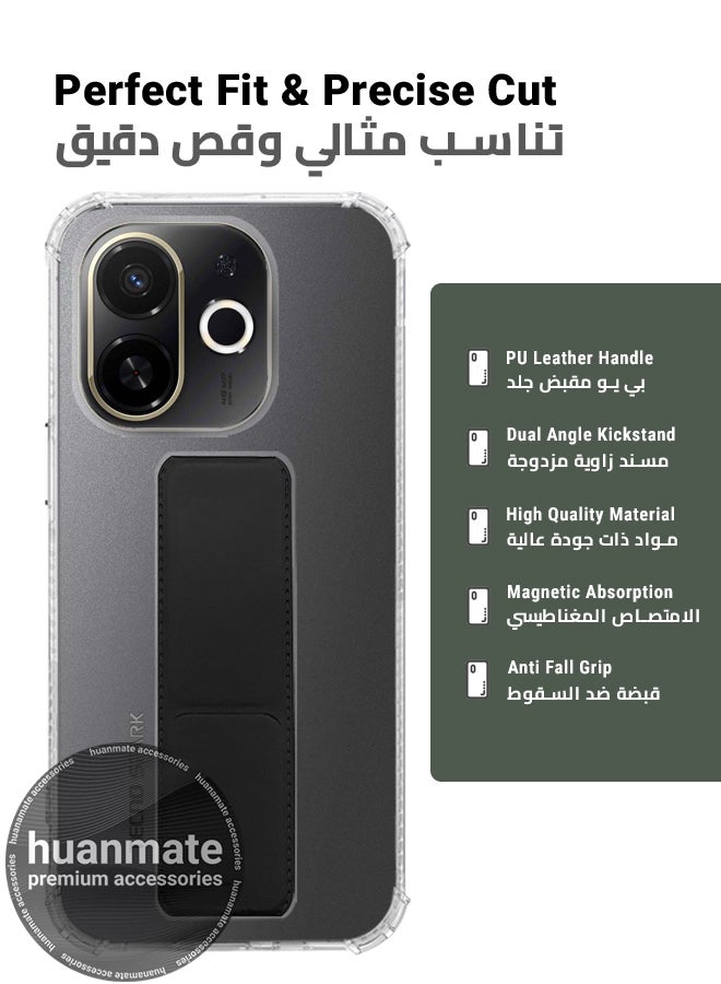 هووانميت حافظة لهاتف تكنو سبارك 30 سي 5جي، حافظة مغناطيسية ممتازة مع حامل مقبض يدوي ومسند - غطاء أنيق وعملي لقبضة معززة وراحة مطلقة وتجربة مشاهدة بدون استخدام اليدين - شفاف/أسود - Image 2
