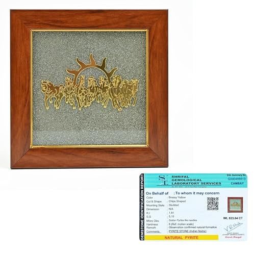 HindCraft Seven Horses Pyrite Frame – Vastu Wall & Table Decor | Raw Pyrite Stone with 7 Horse Design | Home Office Showpiece Housewarming Gift | 7x7 Inch - Image 1