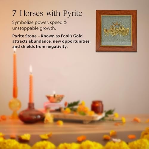 HindCraft Seven Horses Pyrite Frame – Vastu Wall & Table Decor | Raw Pyrite Stone with 7 Horse Design | Home Office Showpiece Housewarming Gift | 7x7 Inch - Image 5