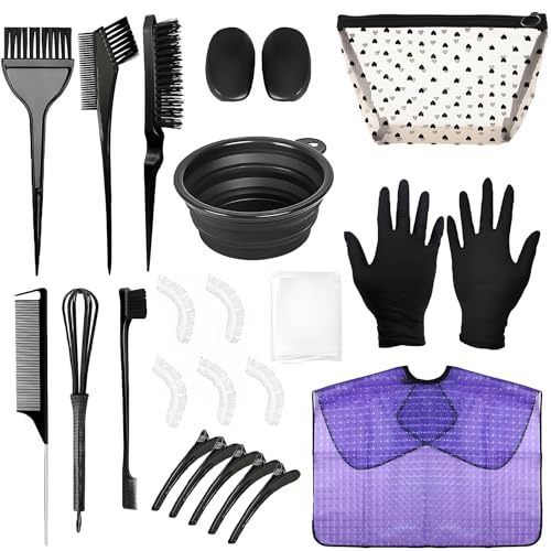 PARWART 26 Pcs Hair Dye Kit Hair Coloring Tools Set with Tinting Bowl Agitator Dye Brushes Ear Covers Hair Clips Cape More For Salon Use Home DIY Bleaching Coloring - Image 1
