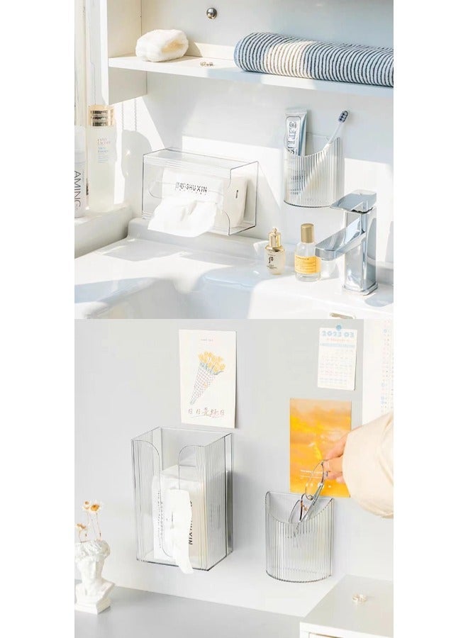 Transparent Wall Mounted Tissue Box Holder with Golden Trim, No Drilling Adhesive Tissue Dispenser, Waterproof & Dustproof Facial Tissue Storage Box for Bathroom, Kitchen, Bedroom & Living Room - Image 4