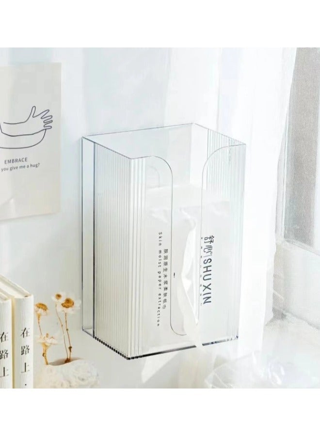Transparent Wall Mounted Tissue Box Holder with Golden Trim, No Drilling Adhesive Tissue Dispenser, Waterproof & Dustproof Facial Tissue Storage Box for Bathroom, Kitchen, Bedroom & Living Room - Image 1
