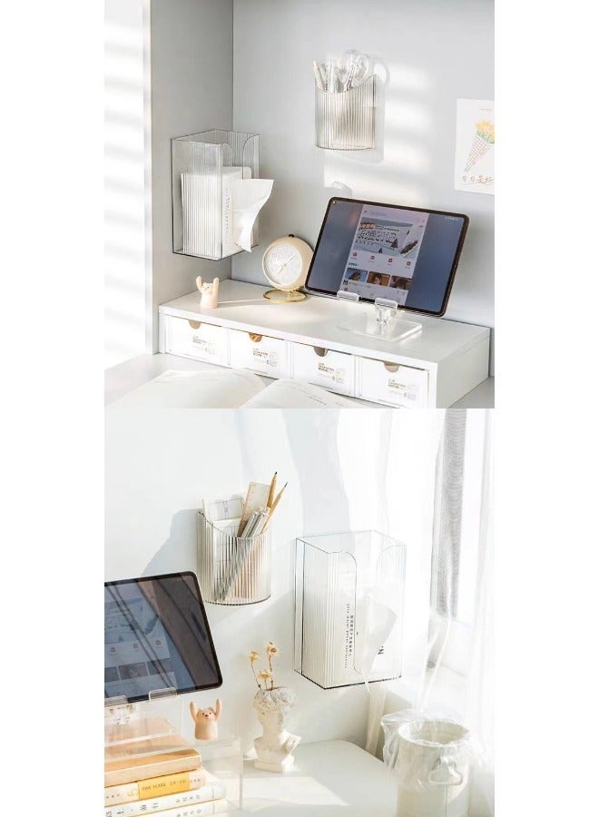 Transparent Wall Mounted Tissue Box Holder with Golden Trim, No Drilling Adhesive Tissue Dispenser, Waterproof & Dustproof Facial Tissue Storage Box for Bathroom, Kitchen, Bedroom & Living Room - Image 5