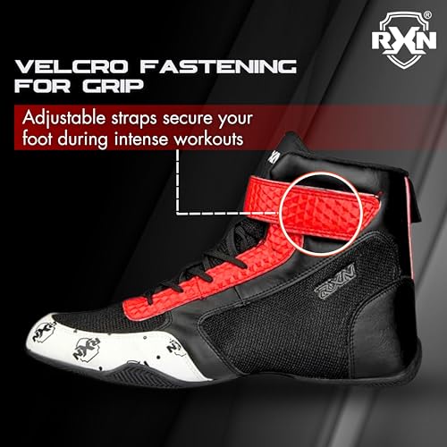 RXN Unisex Multipurpose Bodybuilding Wrestling Shoes, Low Cut Shoe for Boxing, Weightlifting, Deadlift, Training Gym (Black/Red, Size 7) - Image 4