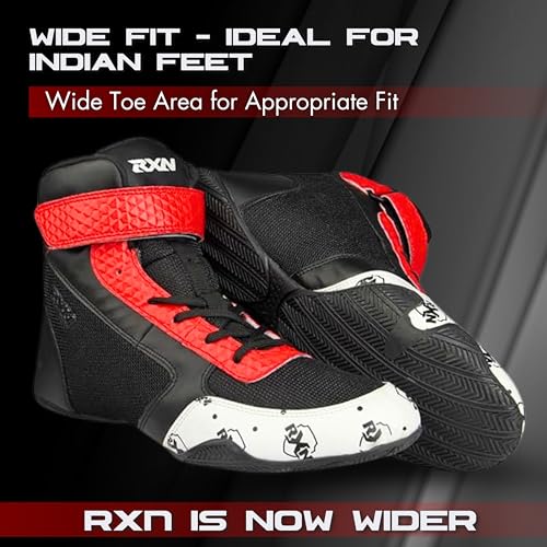 RXN Unisex Multipurpose Bodybuilding Wrestling Shoes, Low Cut Shoe for Boxing, Weightlifting, Deadlift, Training Gym (Black/Red, Size 7) - Image 5