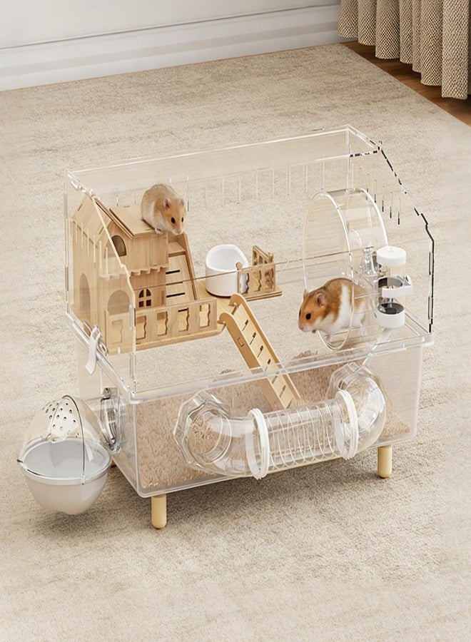8-in-1 Acrylic Hamster Cage with All Accessories, 18.5"x11.8"x14.6" 2-Layer Full Transparent Viewing House, Top-Open Habitat for Dwarf Hamsters, Pet Mice & Gerbils - Image 1