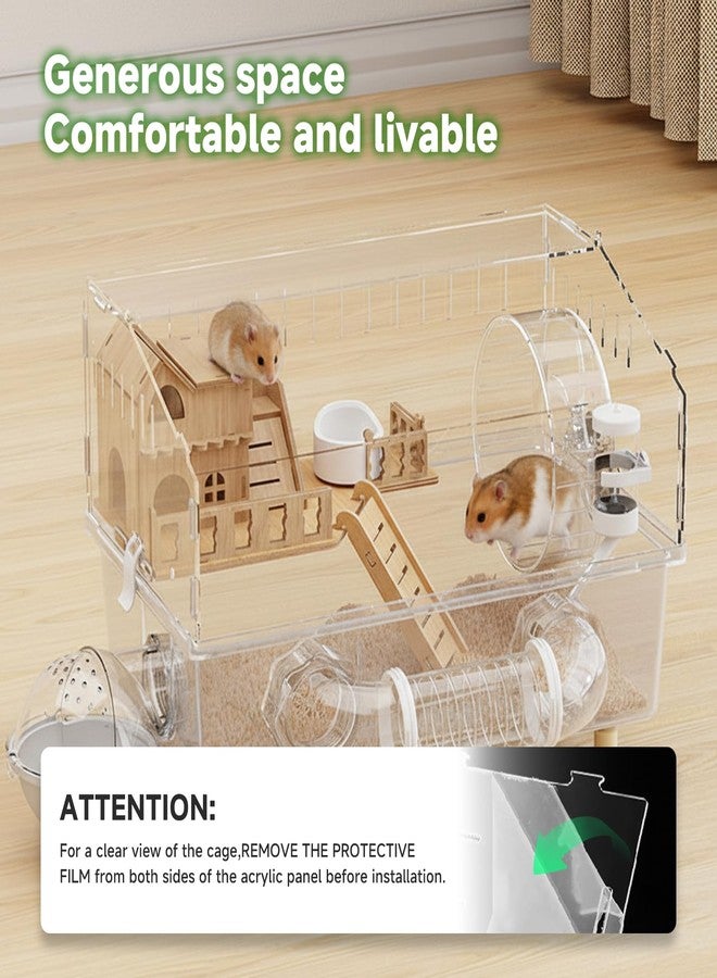 8-in-1 Acrylic Hamster Cage with All Accessories, 18.5"x11.8"x14.6" 2-Layer Full Transparent Viewing House, Top-Open Habitat for Dwarf Hamsters, Pet Mice & Gerbils - Image 4