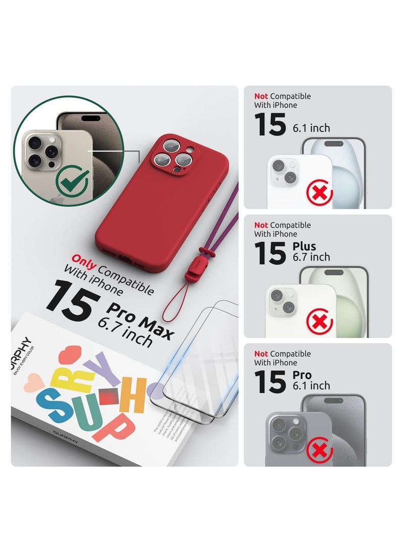 Raxoom Design for iPhone 15 Pro Max Case, Liquid Silicone [2 x Screen Protectors & 1 x Lanyard] Protection for Each Lens Shockproof Cover for iPhone 15 Pro Max 6.7 inch 2023, Red - Image 2