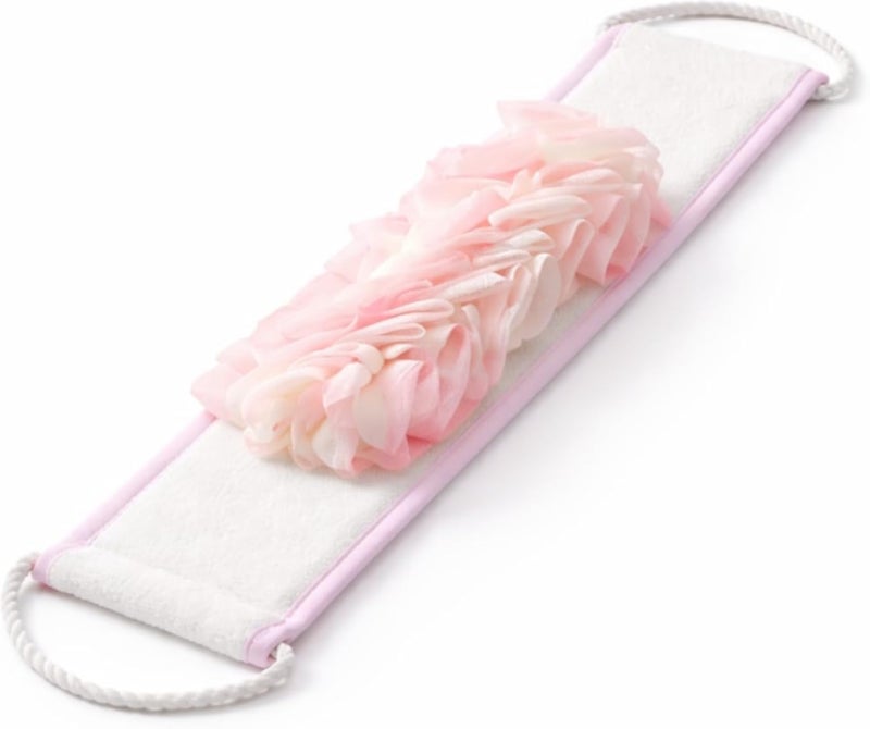 Shower Exfoliating Towel 80 Cm 3D Bath Scrubber Cloth With Long Strap, Microfiber Body Wash Cloth For Men Women, Pink