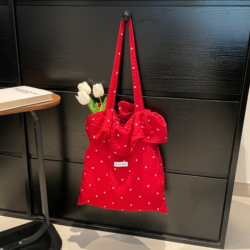 2025 Polka Dot Flower Casual Small Fresh Handbag Women'S Bag Large Capacity Commuting Vacation Women'S Bag Shoulder Bag