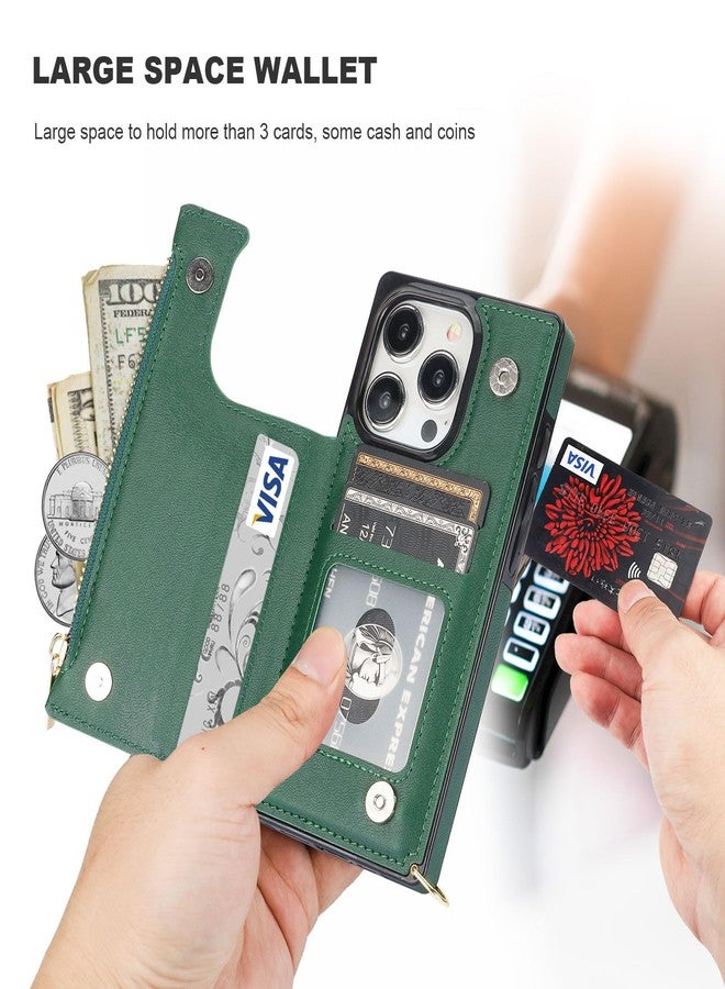 Bocasal Crossbody Wallet Case for iPhone 15 Pro with RFID Blocking Card Slot Holder, Magnetic Flip Folio Purse Case, PU Leather Zipper Handbag with Detachable Lanyard Strap 6.1 Inch 5G (Green) - Image 3