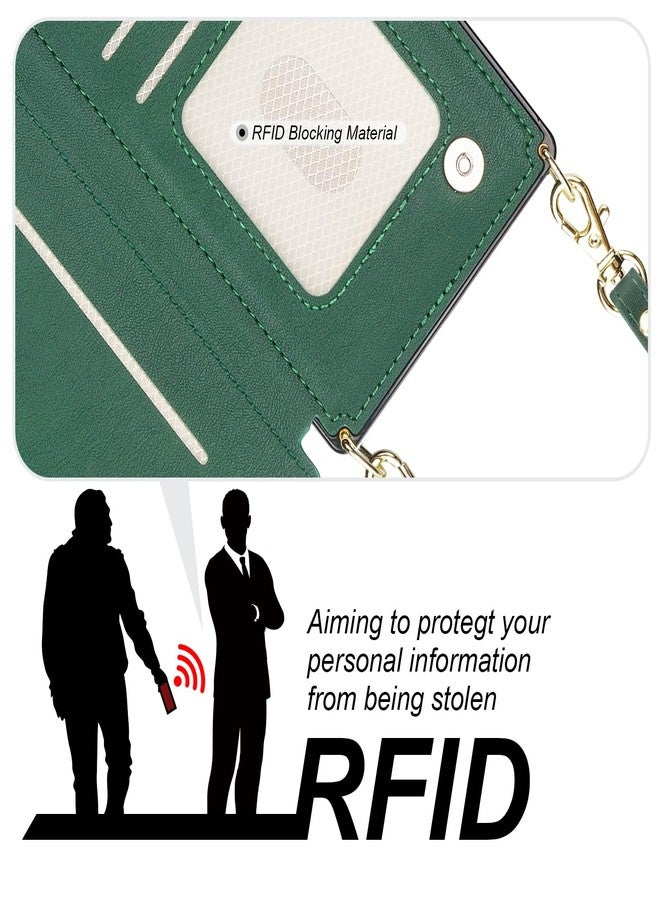 Bocasal Crossbody Wallet Case for iPhone 15 Pro with RFID Blocking Card Slot Holder, Magnetic Flip Folio Purse Case, PU Leather Zipper Handbag with Detachable Lanyard Strap 6.1 Inch 5G (Green) - Image 4