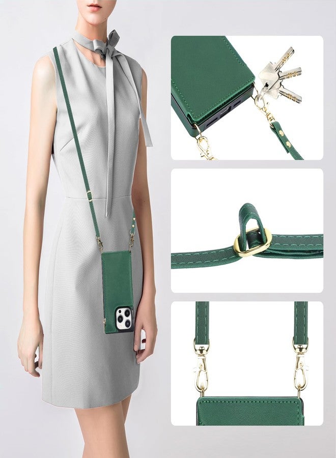 Bocasal Crossbody Wallet Case for iPhone 15 Pro with RFID Blocking Card Slot Holder, Magnetic Flip Folio Purse Case, PU Leather Zipper Handbag with Detachable Lanyard Strap 6.1 Inch 5G (Green) - Image 5
