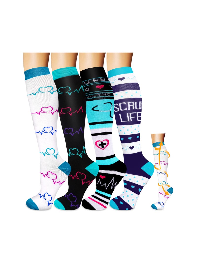SYOSI Compression Socks, 4 Pairs for Women and Men, 20-30 mmHg is Best for Athletic, Travel, Running, Fitness, Reduce Calf Pain Faster Recovery(4 Colors) L/XL  - Image 1
